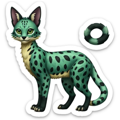 Epic complex detailed dark dusky gloomy deep gothic dark-deep-green, black, realistic Fakémon-Sprigatito-Floragato-Meowscarada-Trico-Sergal-Serval-Vernid-creature (full body) sticker