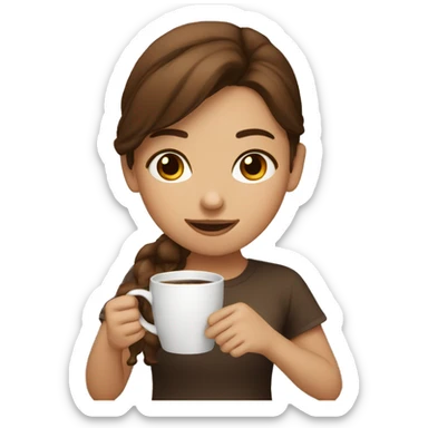 A brown haired girl having some coffee  sticker