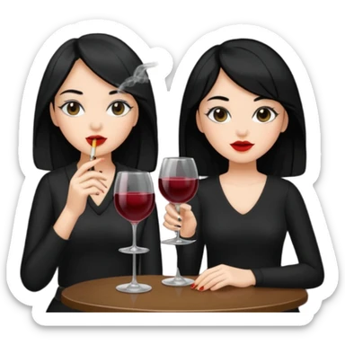 2 girls in black 1 smoking and other girl drinking wine both black hair  sticker