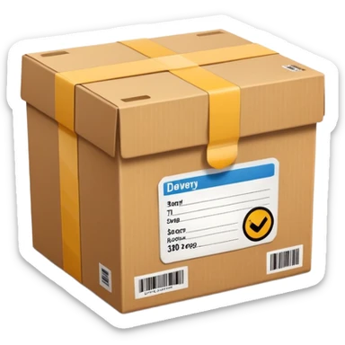  cardboard delivery box with a shipping label and tape. Rounded, glossy, smooth, soft shadows, white background.


 sticker