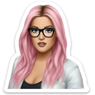 Photo Realistic khloe kardashian stylish pink hair BLUE eyes and glasses rock chick sticker