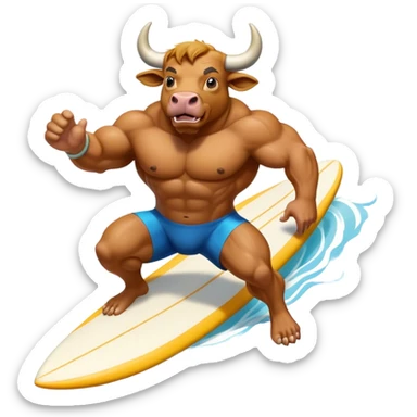 The buff bull is surfing. sticker
