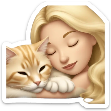 Pretty blonde girl sleeping with her beige main coon cat sticker