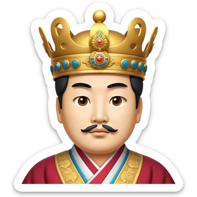 Cinematic Realistic King Sejong Portrait Emoji, depicted as a wise benevolent monarch in traditional Korean royal attire with a thoughtful gaze, rendered with intricate textures and regal soft lighting that captures his historical significance. sticker