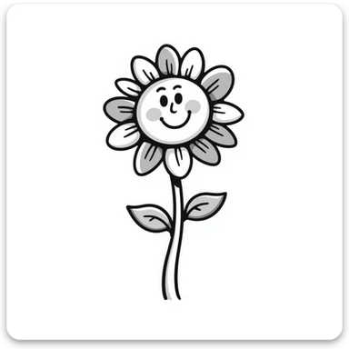 Cheerful sunflower with detailed petals, center, leaves and stem. Using specific pastel colors (dd9fb0, ffc6d3, a3bfc9, c4bee2, f1b091). Hand-drawn doodle style with intricate details. Happy, bright sunflower design with a transparent background. sticker
