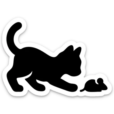solid filled cat chasing a mouse icon sticker