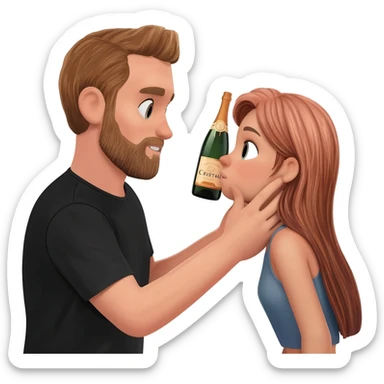 a man in black t-shirt he grabbed a girl's chin and pulled her face to the bottle of Cristal sticker