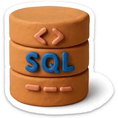 claymation style database cylinder with SQL code symbols sticker