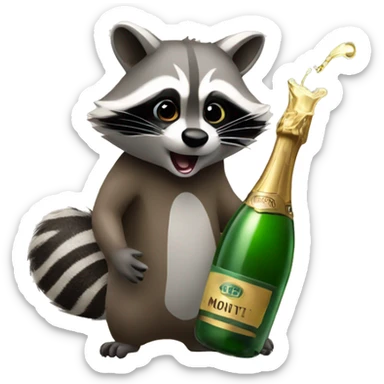 Raccoon Popping Champagne Bottle sticker