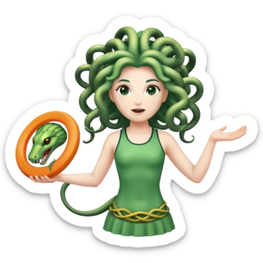 medusa, with snakes as hair, wearing an athletic outfit, throwing a frisbee sticker