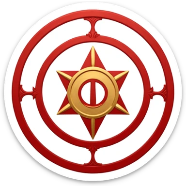 a circular casting sigil inspired by the wizard101 balance school using base color sand and trim color red with A golden scale in the middle as a the main focus  sticker