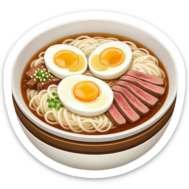 a bowl of naengmyeon with a single egg slice and a single piece of beef sticker