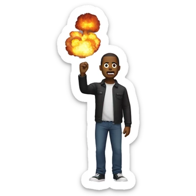 There's a guy standing and there's an explosion behind him sticker