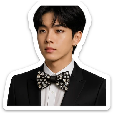 kpop idol bow tie with crystal gems, fashionable sticker