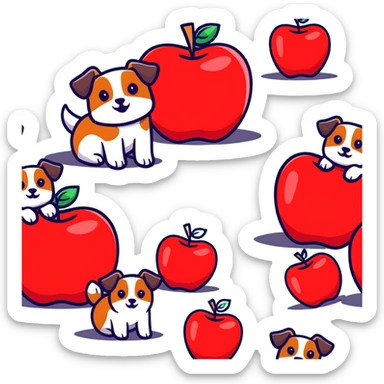 Group of cute dogs piling on a red apple sticker