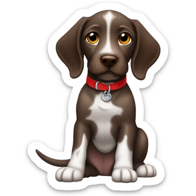 Brown spotted German short haired pointer puppy with ticking with red collar  sticker