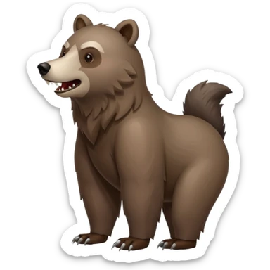 Grizzly bear with a wolf’s tail, fluffy neck fur, and long downward pointing tusks sticker