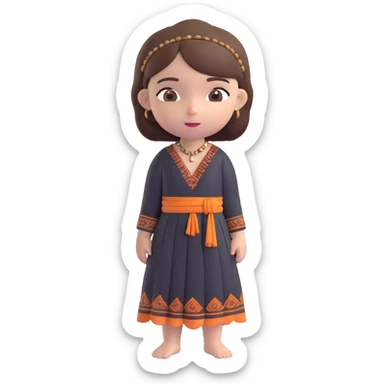 girl with bob cut brown hair, white skin, wearing a black Indian dress, emoji style sticker