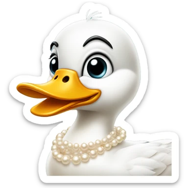 duck with eyelashes that are long and a pearl necklace. a profile of the face sticker