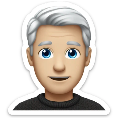 A guy with blue eyes and grey hair who is wearing a black sweater sticker
