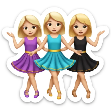 Emoji of 3 Girls dancing one with blonde hair, one tan skin with brown hair and one with black  hair ONLY ONE IS BLONDE sticker