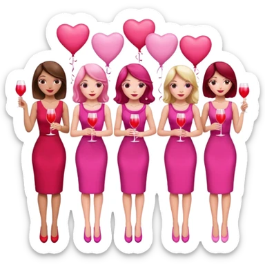 galentines party : change their outfits in red and pink, add pink heart balloons and pink cocktails in their hands sticker