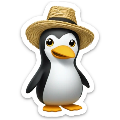 un pingouin avec un chapeau de paille ￼ sticker