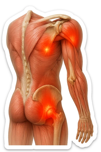 CORPO UMANO ANATOMICO REALISTICO DI SPALLE CON DOLORE ALLA LOMBARE INFIAMMATA, DOLORE ALL'ANCA, IPERREALISTICO 4K sticker