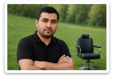 uzbek sartaroshi qo'lini qovushtirib turibdi yon taraf sal pastroq rakusdan sticker