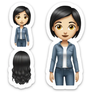 a girl with fair skin, straight black hair, gray-blue eyes, standing,very beautiful,very hot,model sticker