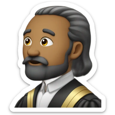 Judge in court room with with small beard  sticker