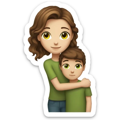 brown hair girl, with green eyes and fair skin hugging boy with light brown hair brown eyes and fair skin sticker