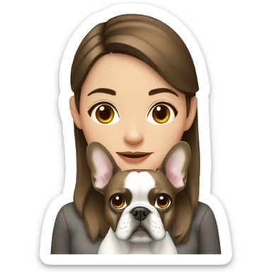 Brown hair Girl with gray French bulldog sticker