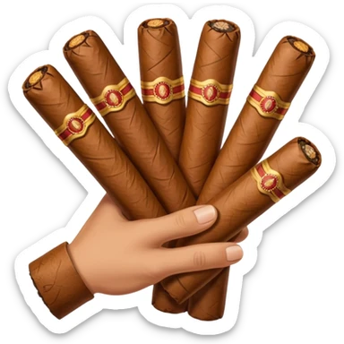 a hand holding lots of cigars sticker