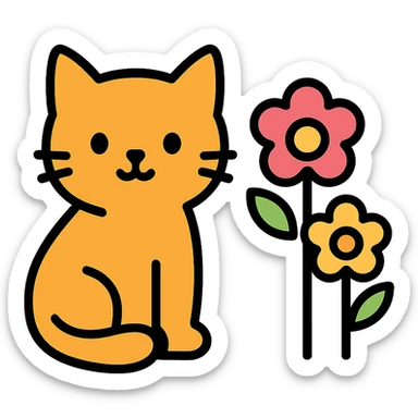 color outline icon of a cat with flowers sticker