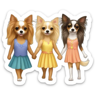 Long hair chihuahua and two girls all holding hands sticker