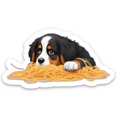 Bernese mountain dog eating spaghettis sticker