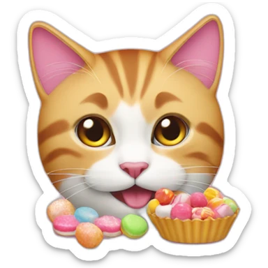 pussy cat eating sweets sticker