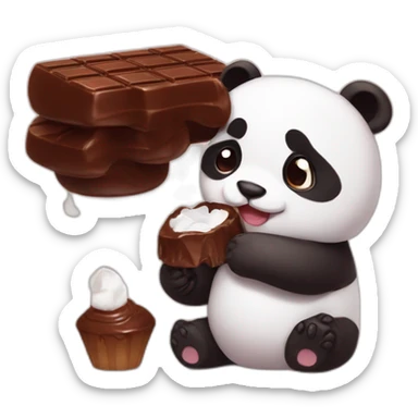 Cute marshmallow eating chocolate with cute panda sticker