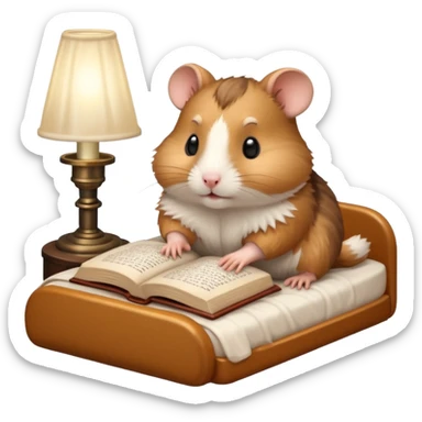 hamster reading in bed with retro light lamp next to it sticker