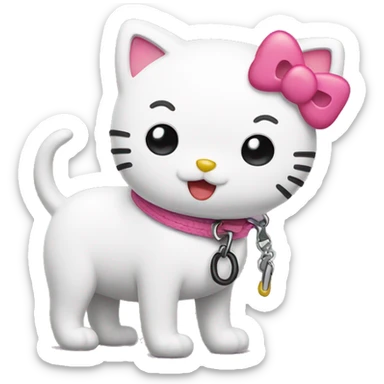 Hello kitty with a dog on a leash  sticker