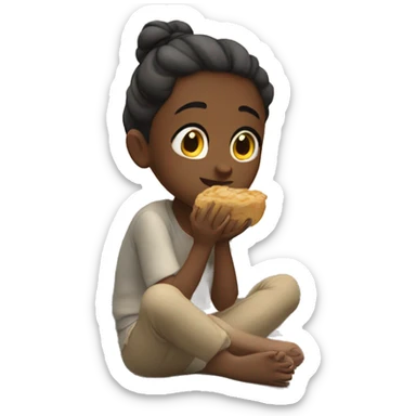 girl sitting by window eating  sticker