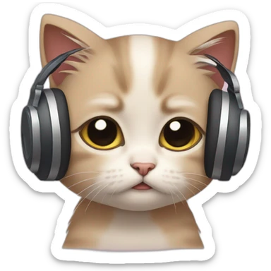 sad kitten listening to music with tears in her eyes sticker