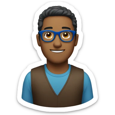 brown man with blue glasses and a short hair cut sticker