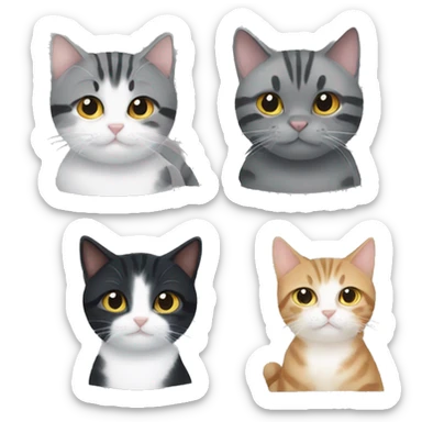 Tabby cat, two black cats, and a grey and white kitten sticker