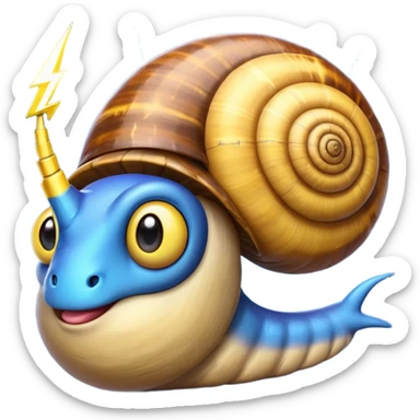 whimsical emoji of a snail with a glowing lightning bolt shell eyes looking at the viewer sticker