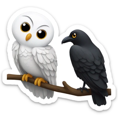 A White owl and a crow cuddling  sticker
