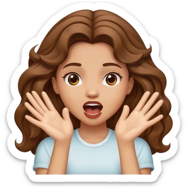 OMG girl with hands, open mouth, brown wavy ha ir sticker
