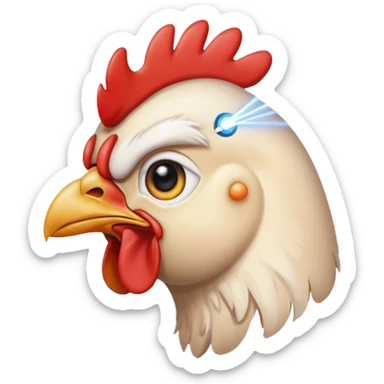 side portrait of a chicken with a laser shooting out of its eye sticker