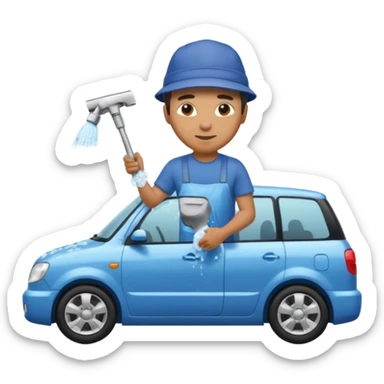 car washer man with car  sticker